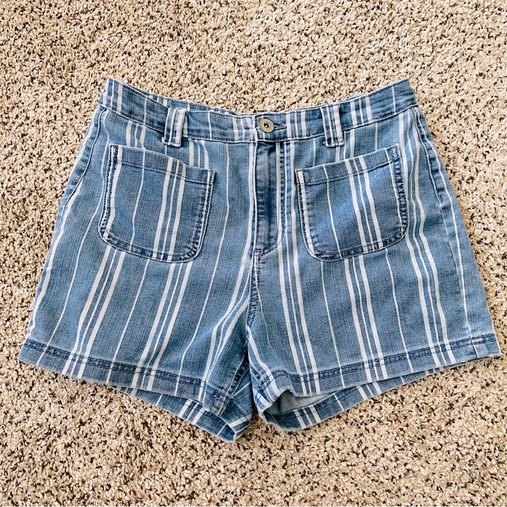 🌹 Women's Style & Co Blue/White High Rise Striped Denim Shorts Size 6